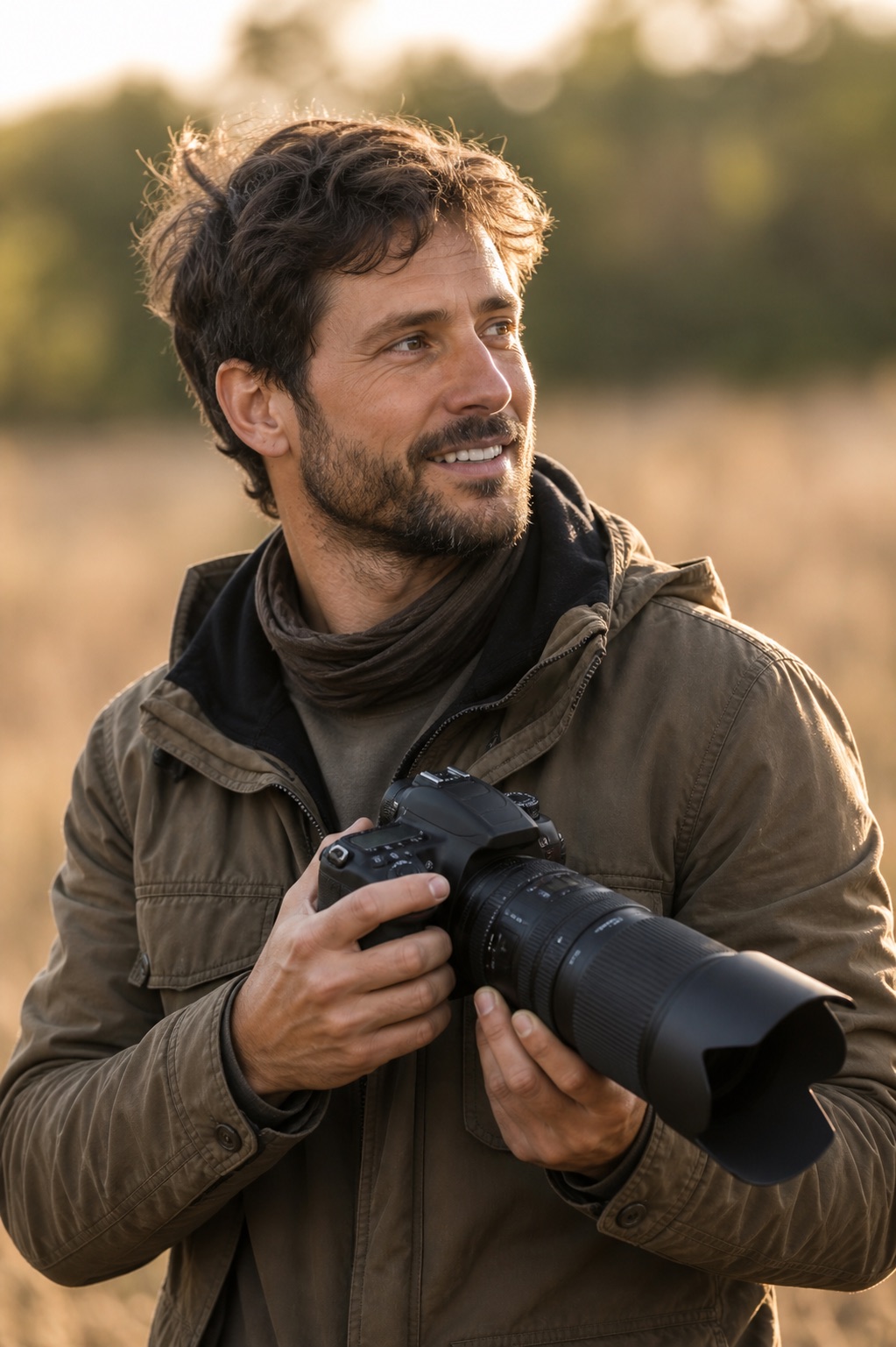 Photographe animalier avec son appareil photo